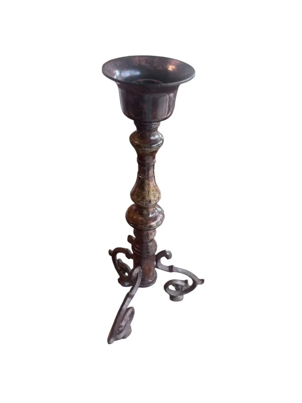 Brown Metal Scroll Taper Candle Holder 12 Inch Wrought Iron Style Candlestick